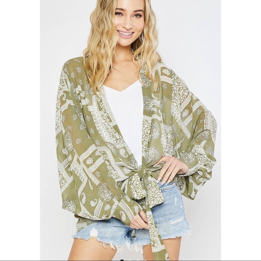 Paisley Chiffon Front Tie Kimono